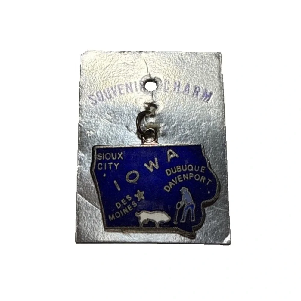 Iowa State Souvenir Charm Dark Blue Enamel Cloisonne J22